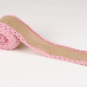 ruban jute dentelle rose